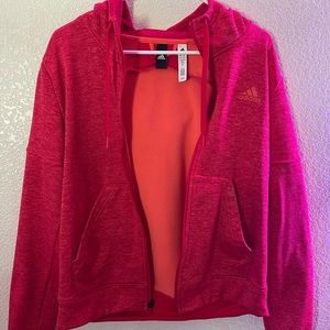 adidas zip up jacket pink with hoodie climawarm